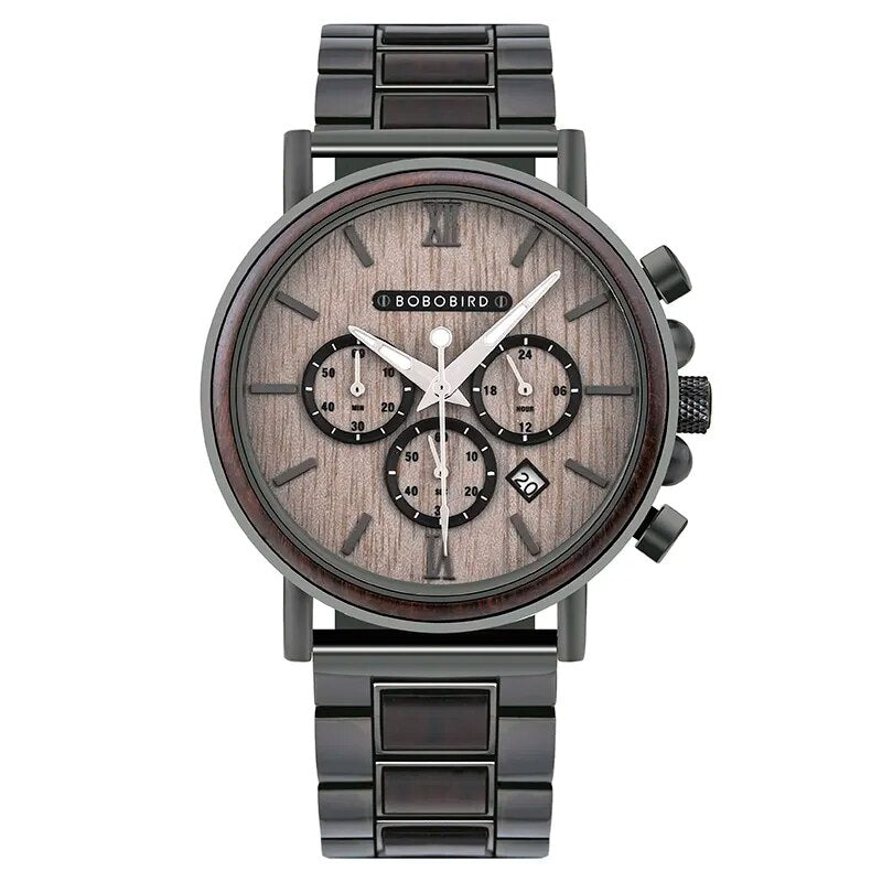 Luxury Stainless Steel Wood Watch