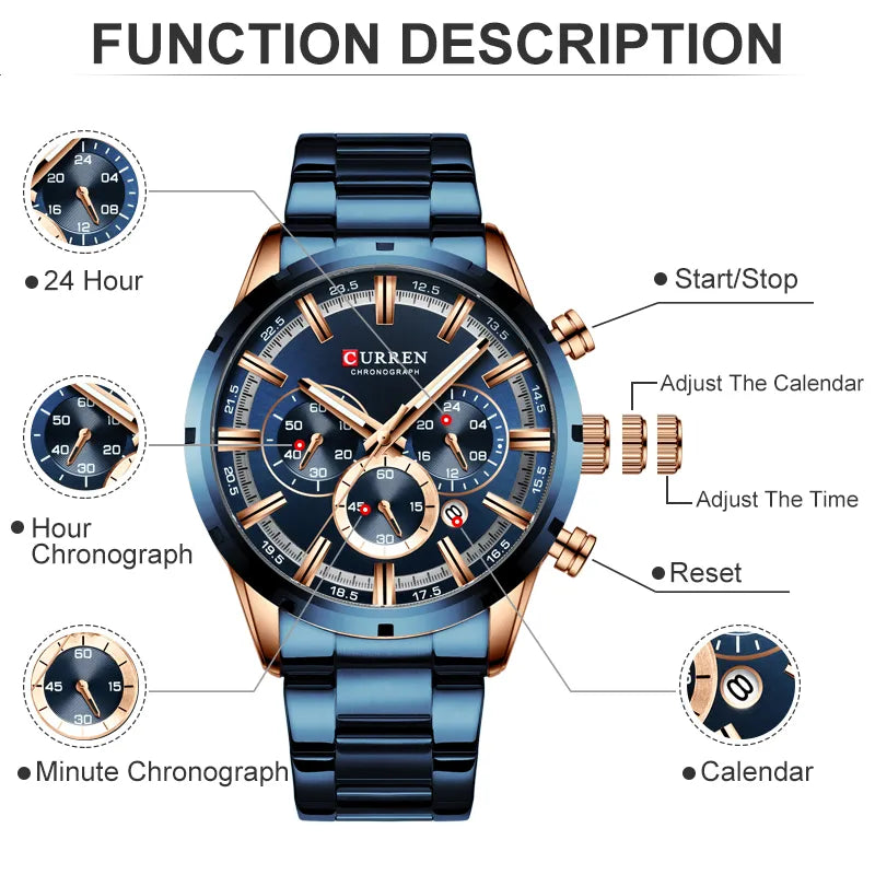 Full Steel Waterproof Luxury Sports Watch