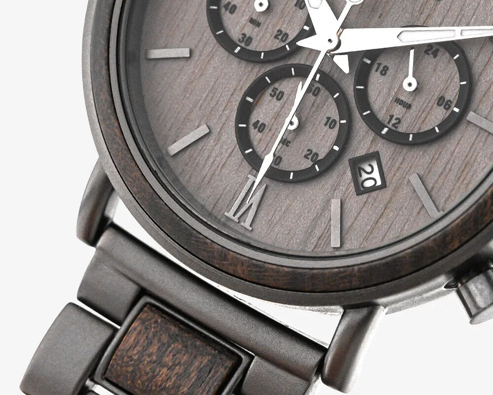 Luxury Stainless Steel Wood Watch