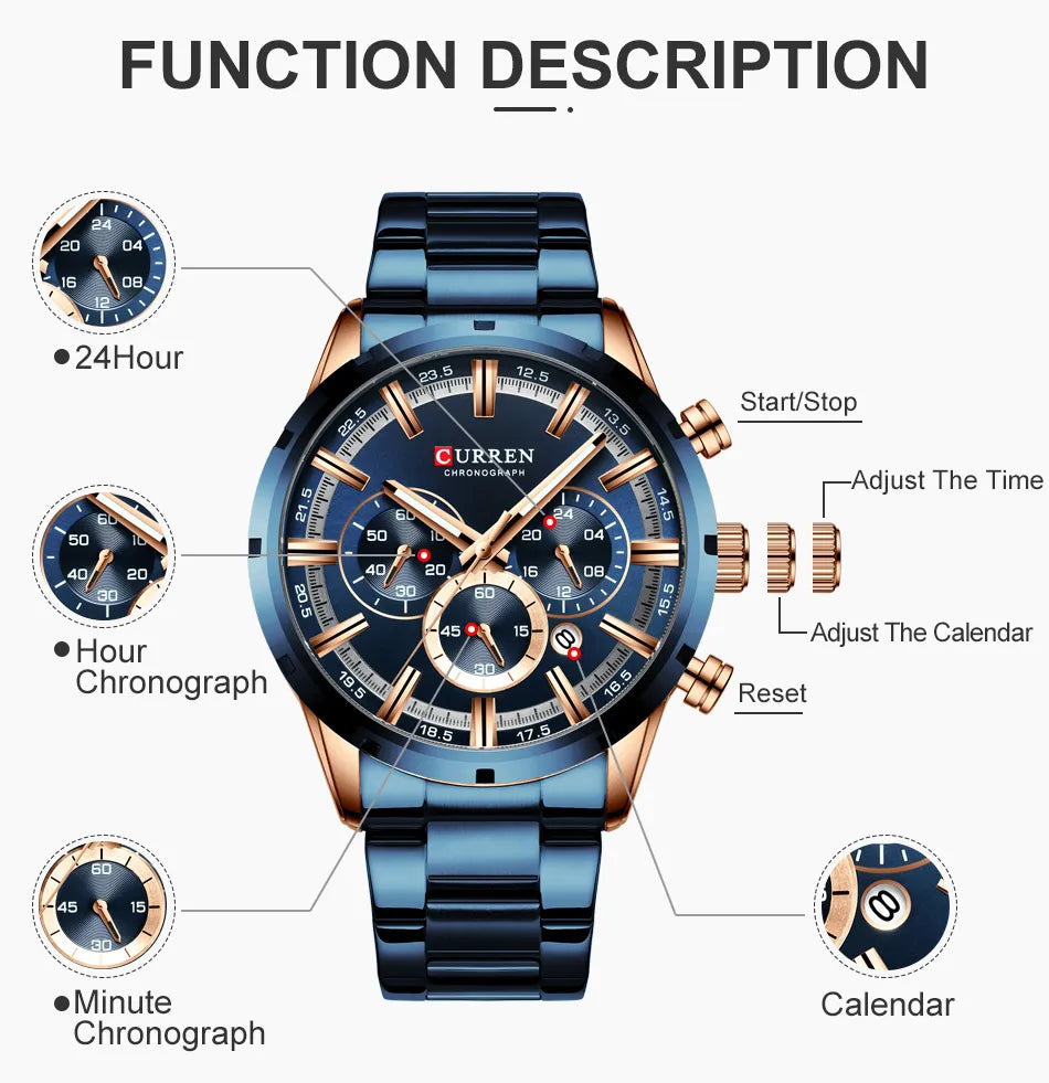 Full Steel Waterproof Luxury Sports Watch