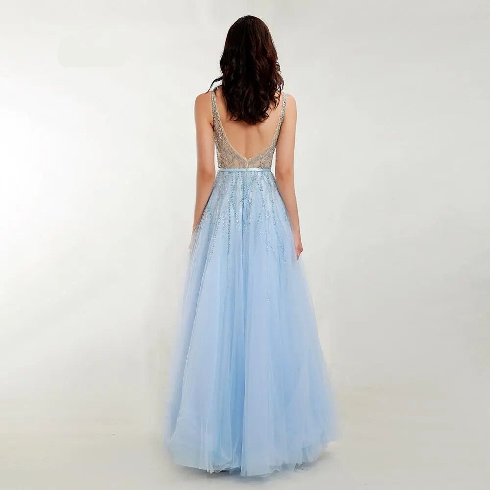 Evening Beading Crystal V-Neck Sleeveless Dress