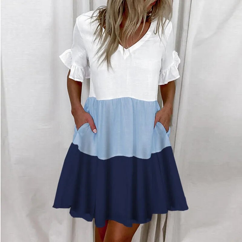 Casual Ruffles V-Neck Dress