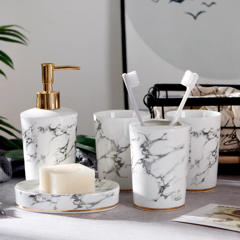 Marble Texture Ceramic Bathroom Accessories Set