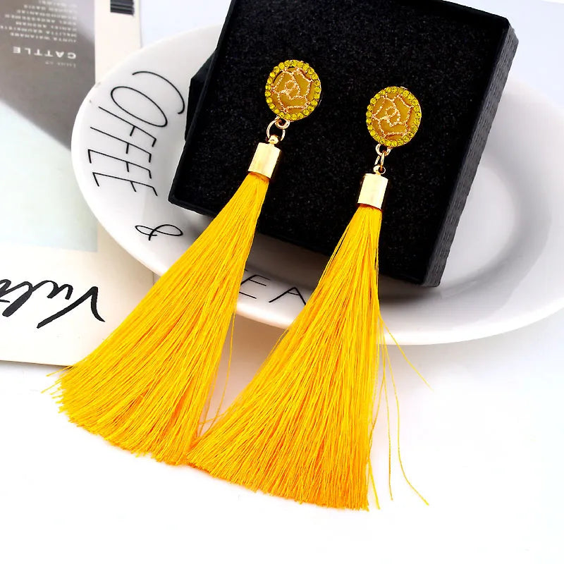 Crystal Long Tassel Dangle Earrings