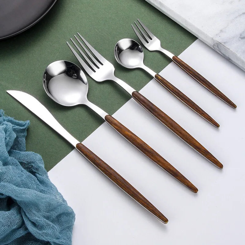 Wooden Western Stainless Steel Cutlery Set