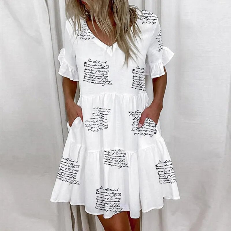 Casual Ruffles V-Neck Dress