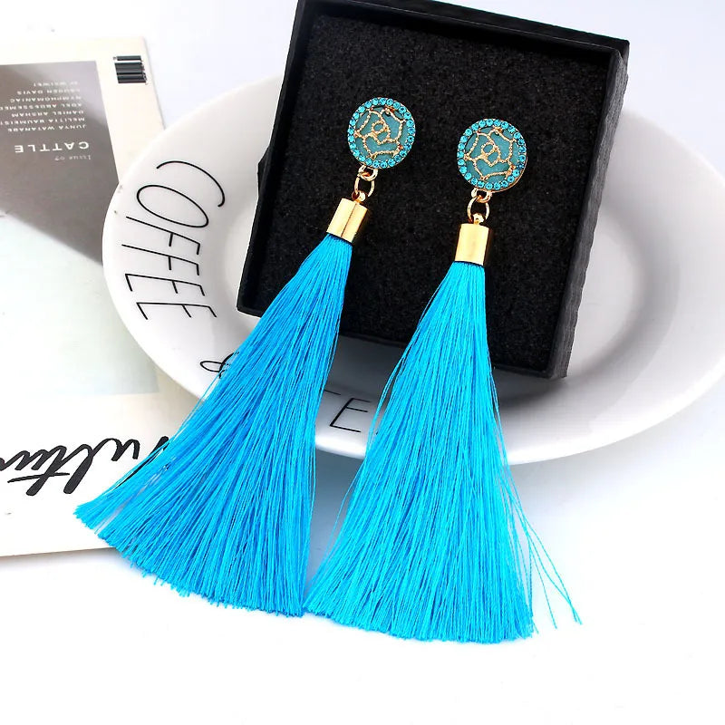 Crystal Long Tassel Dangle Earrings