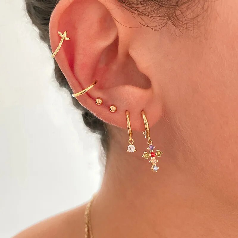 Small Cross Hoop Pendant Earrings