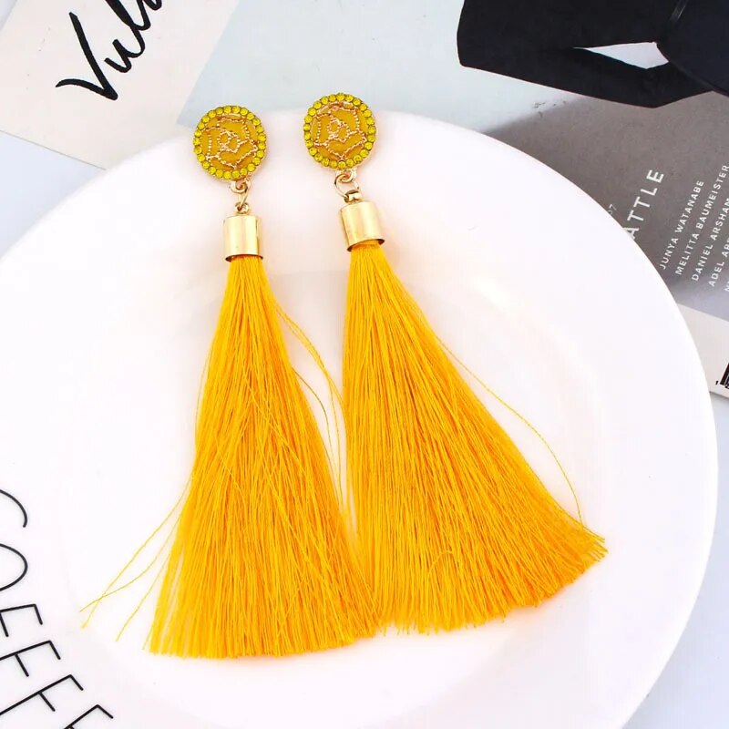 Crystal Long Tassel Dangle Earrings