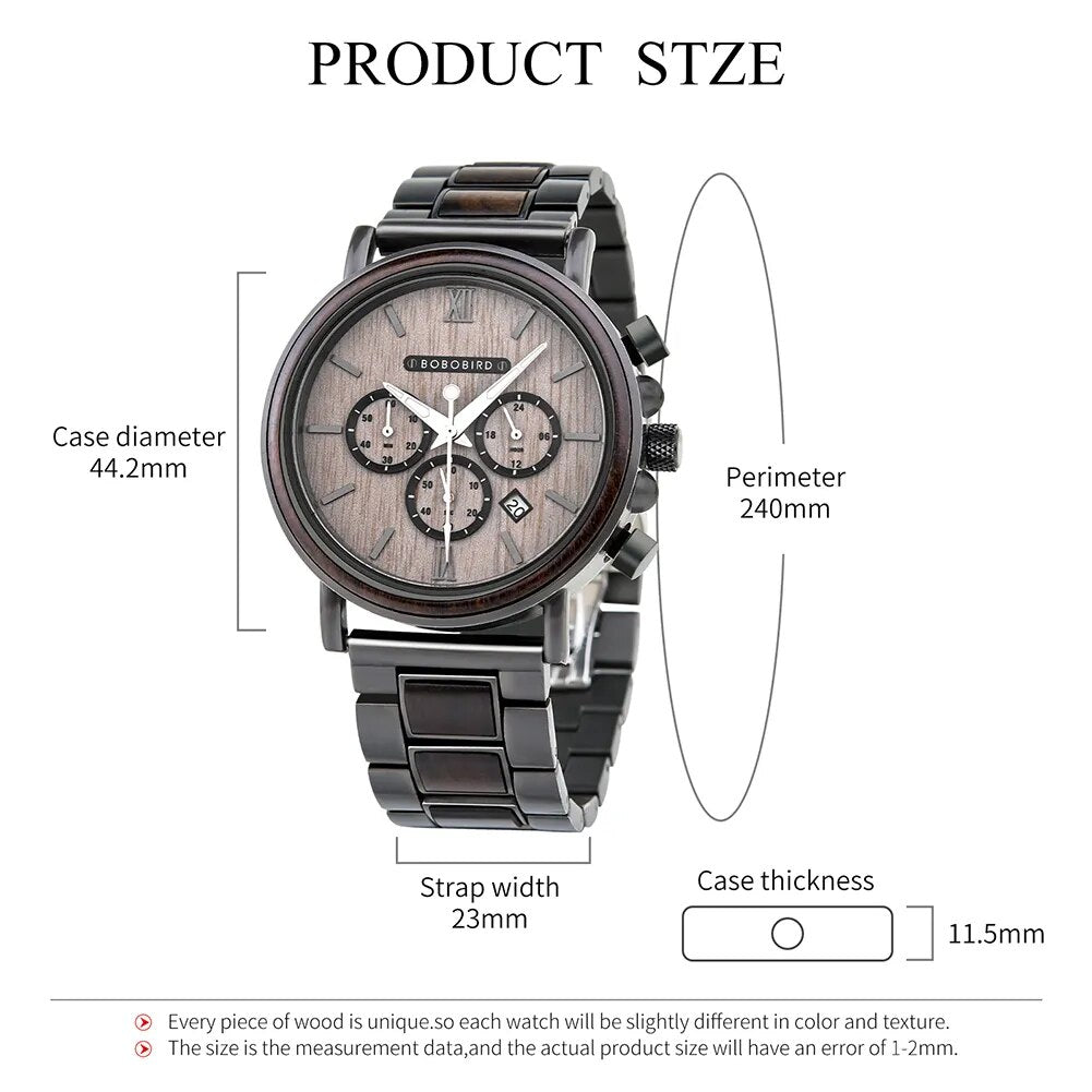 Luxury Stainless Steel Wood Watch