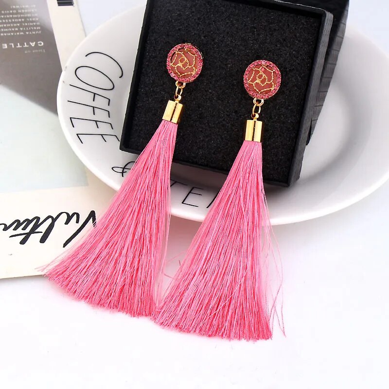 Crystal Long Tassel Dangle Earrings