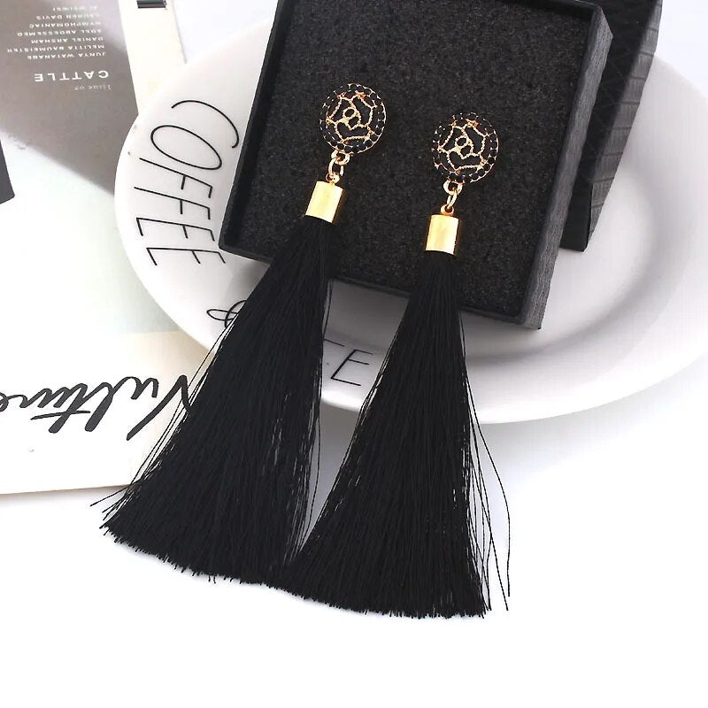 Crystal Long Tassel Dangle Earrings