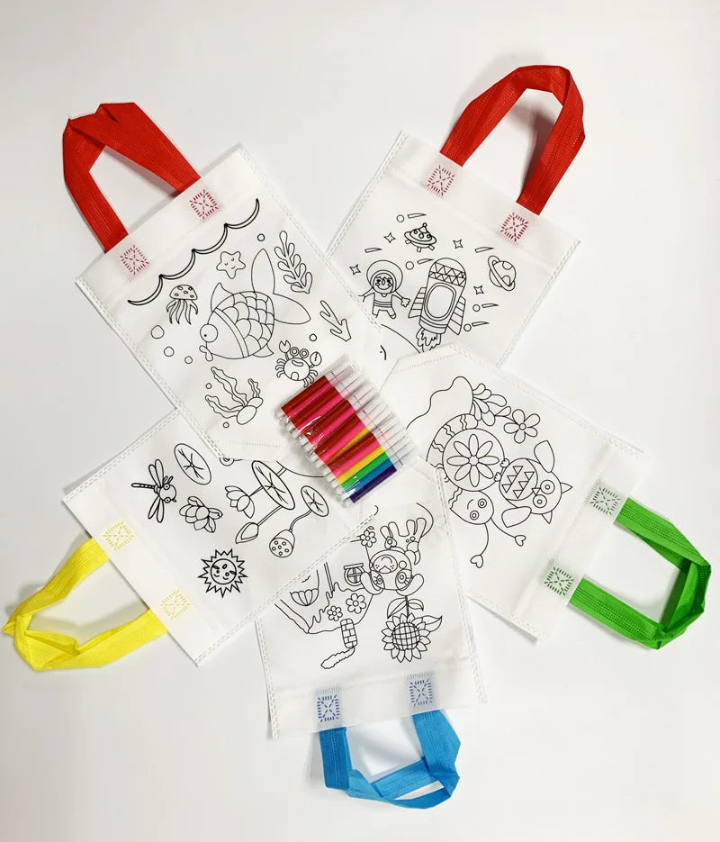 5pcs Diy Drawing Craft Color Bag With Pen
