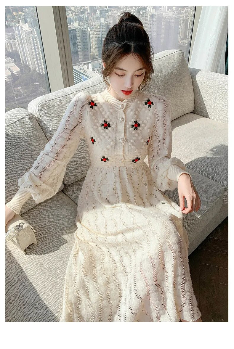 Embroidery Long Sleeve Dress