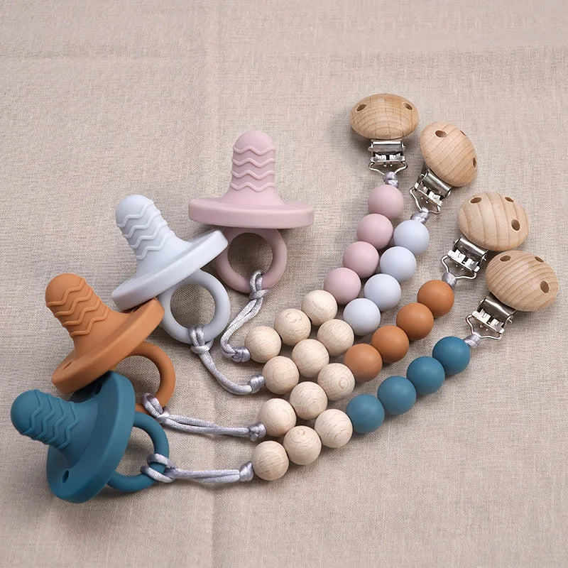 Wooden Silicone Metal Pacifier Feeding Clip