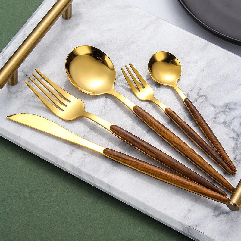 Wooden Western Stainless Steel Cutlery Set