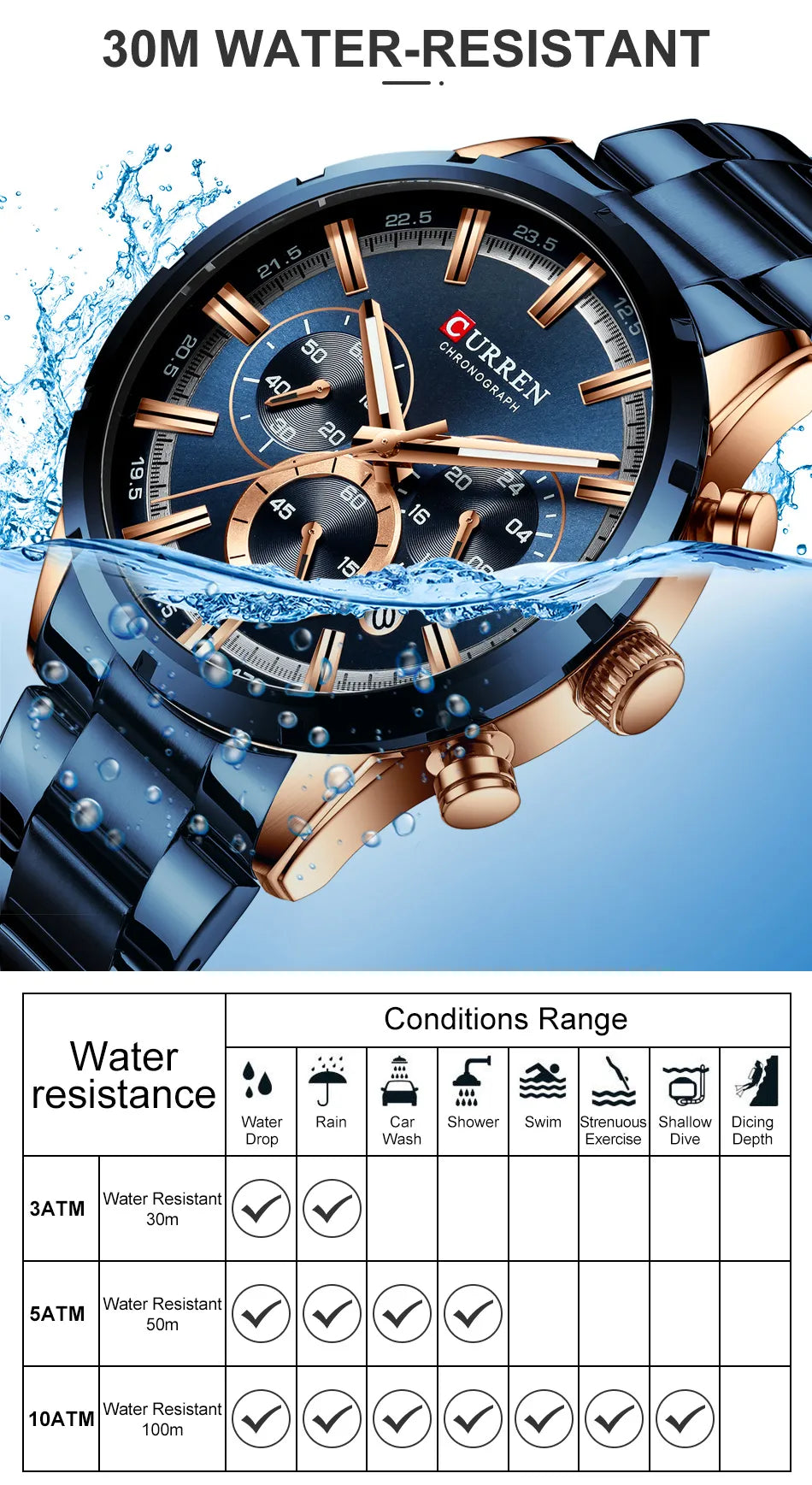 Full Steel Waterproof Luxury Sports Watch