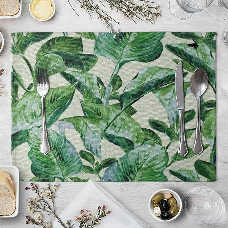 1 Pcs Placemat Hand Painted Green Leaves Table Mat