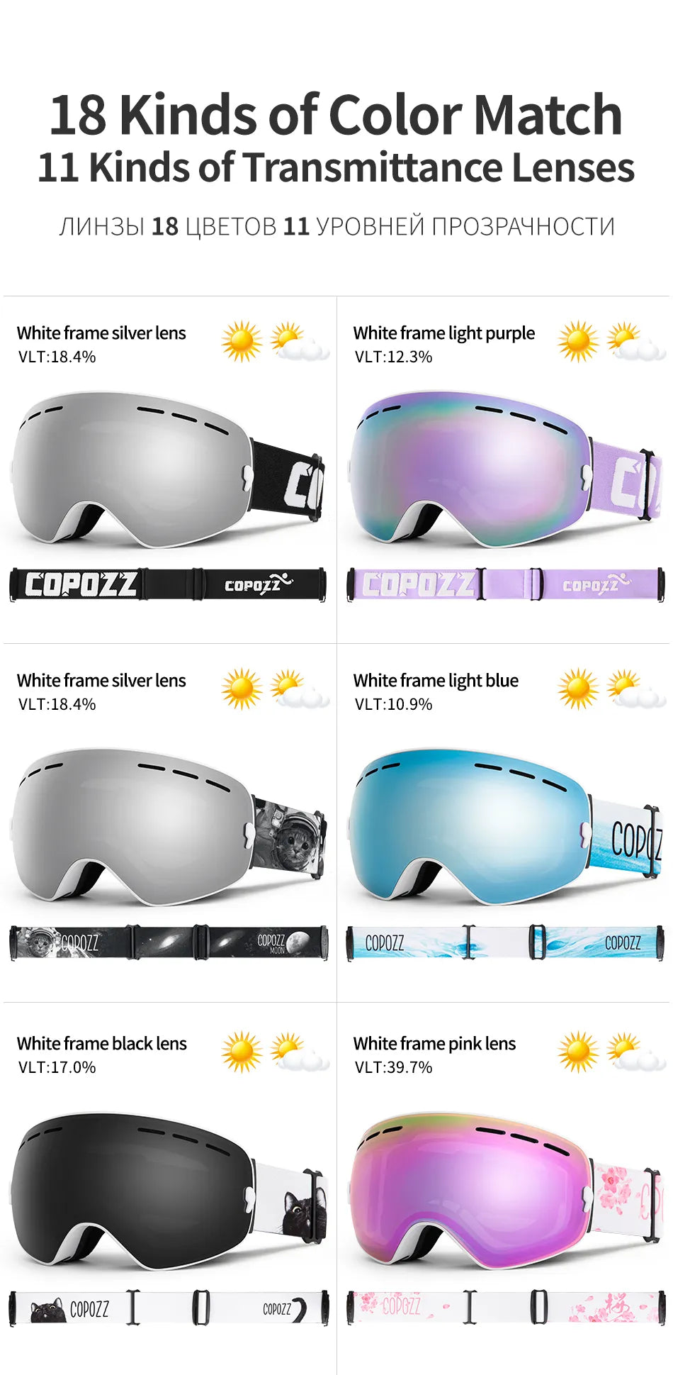 Ski Goggles Double Layers Lens Anti-fog