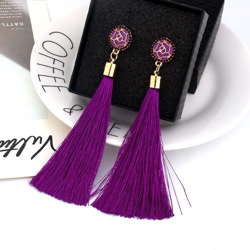 Crystal Long Tassel Dangle Earrings