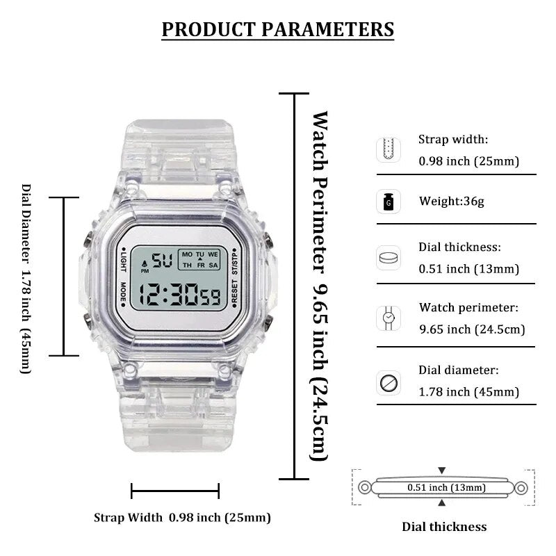 Transparent Digital Sports Electronic Wrist Watch