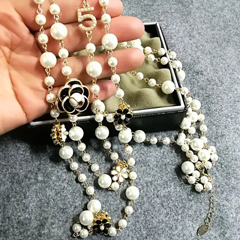 Long Simulated Pearl Necklace Pendant