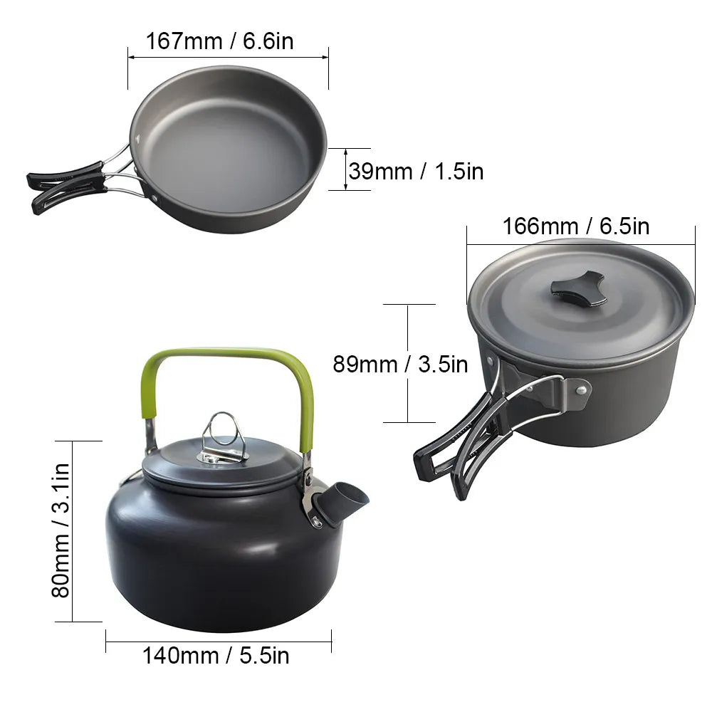 Lightweight Camping Cookware Set 3pcs Aluminum Alloy