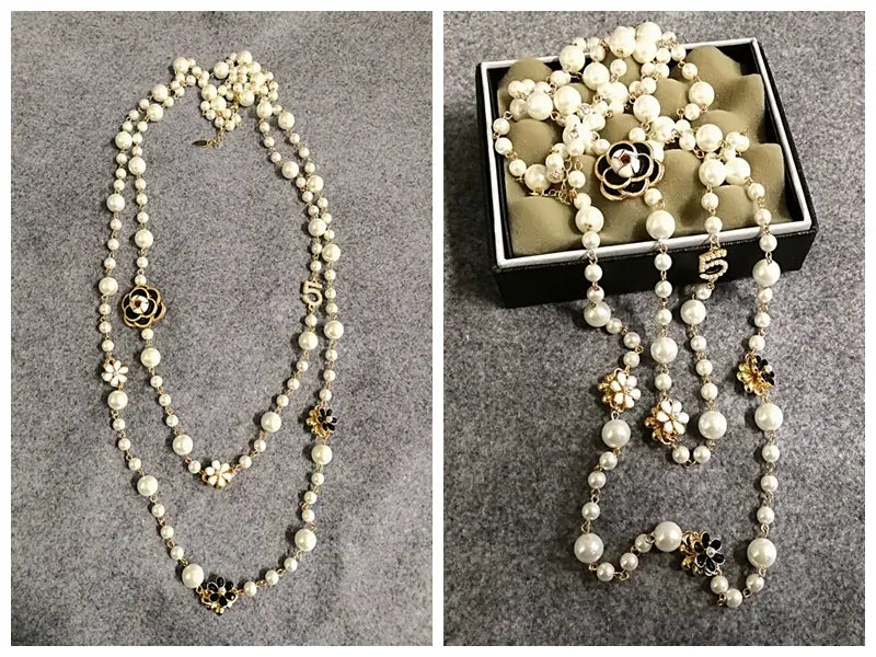 Long Simulated Pearl Necklace Pendant