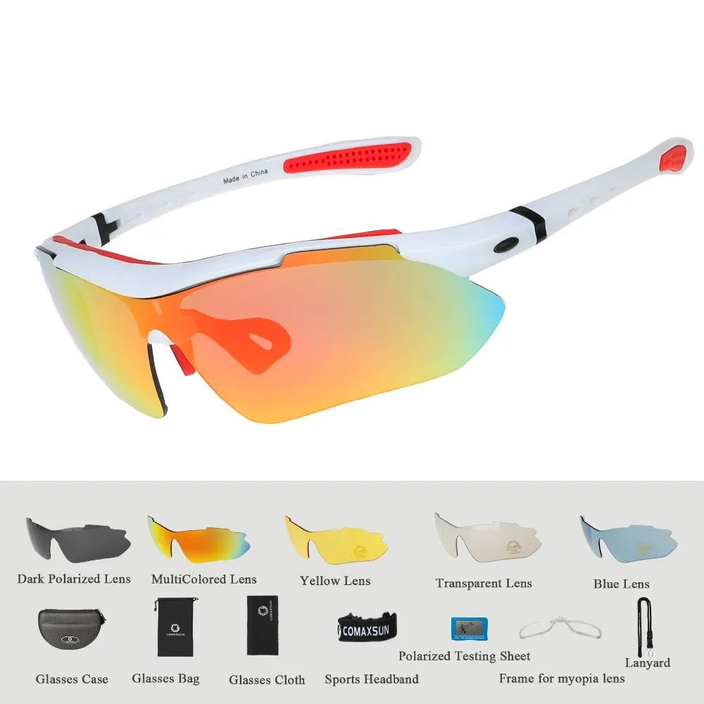 Sporty Polarized Cycling Sunglasses with 5 Lenses