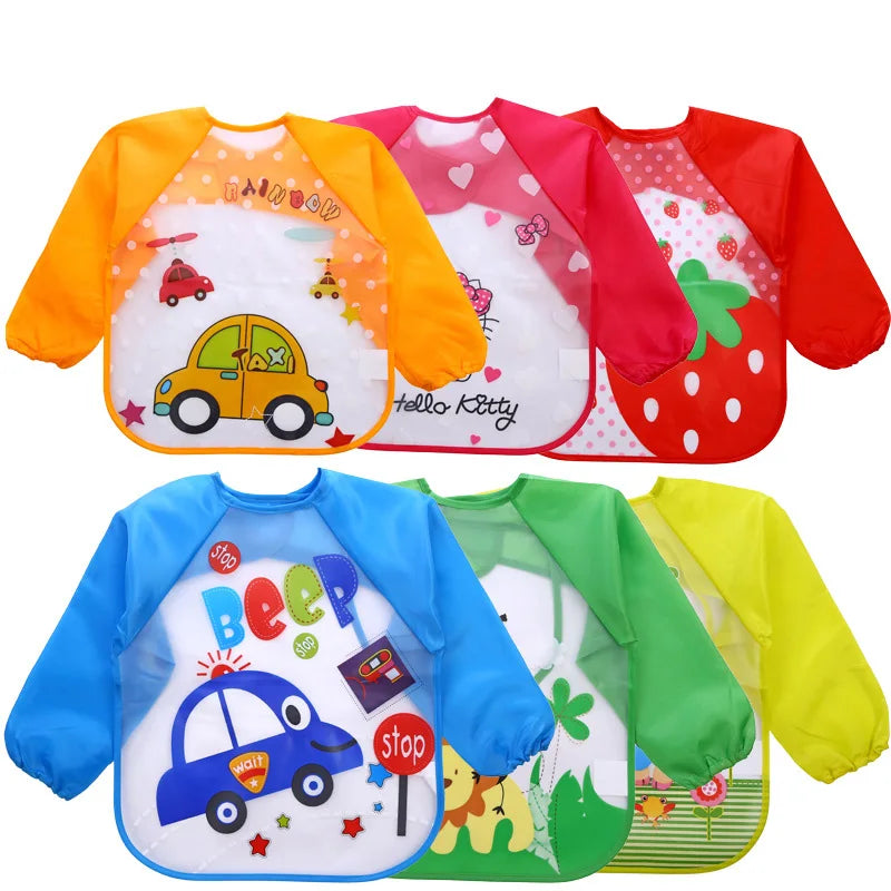 Cute Baby Full Sleeve Cartoon Apron Bibs