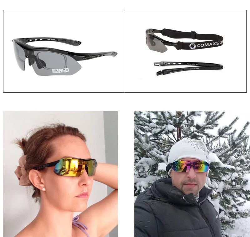 Sporty Polarized Cycling Sunglasses with 5 Lenses