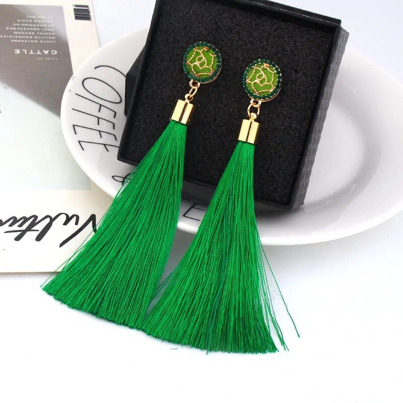 Crystal Long Tassel Dangle Earrings