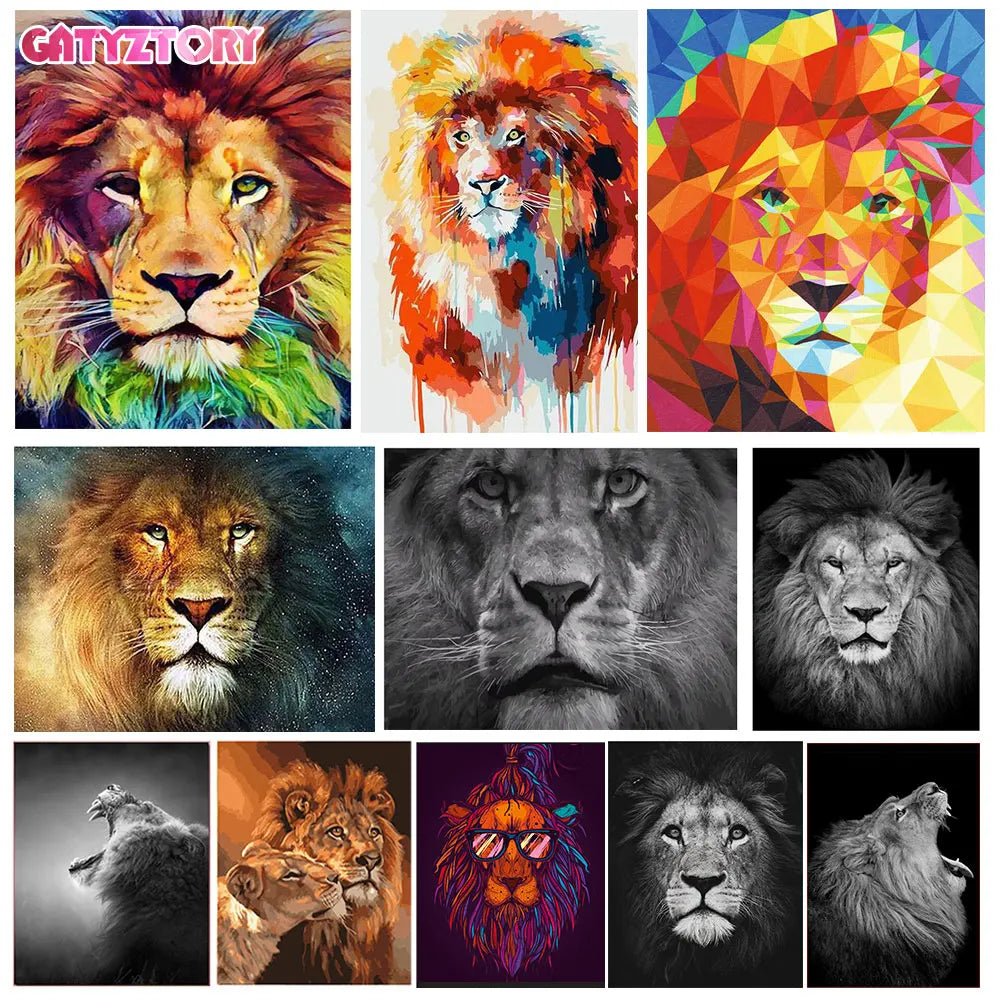 DIY Painting By Numbers Lion Animals  Hand Painted