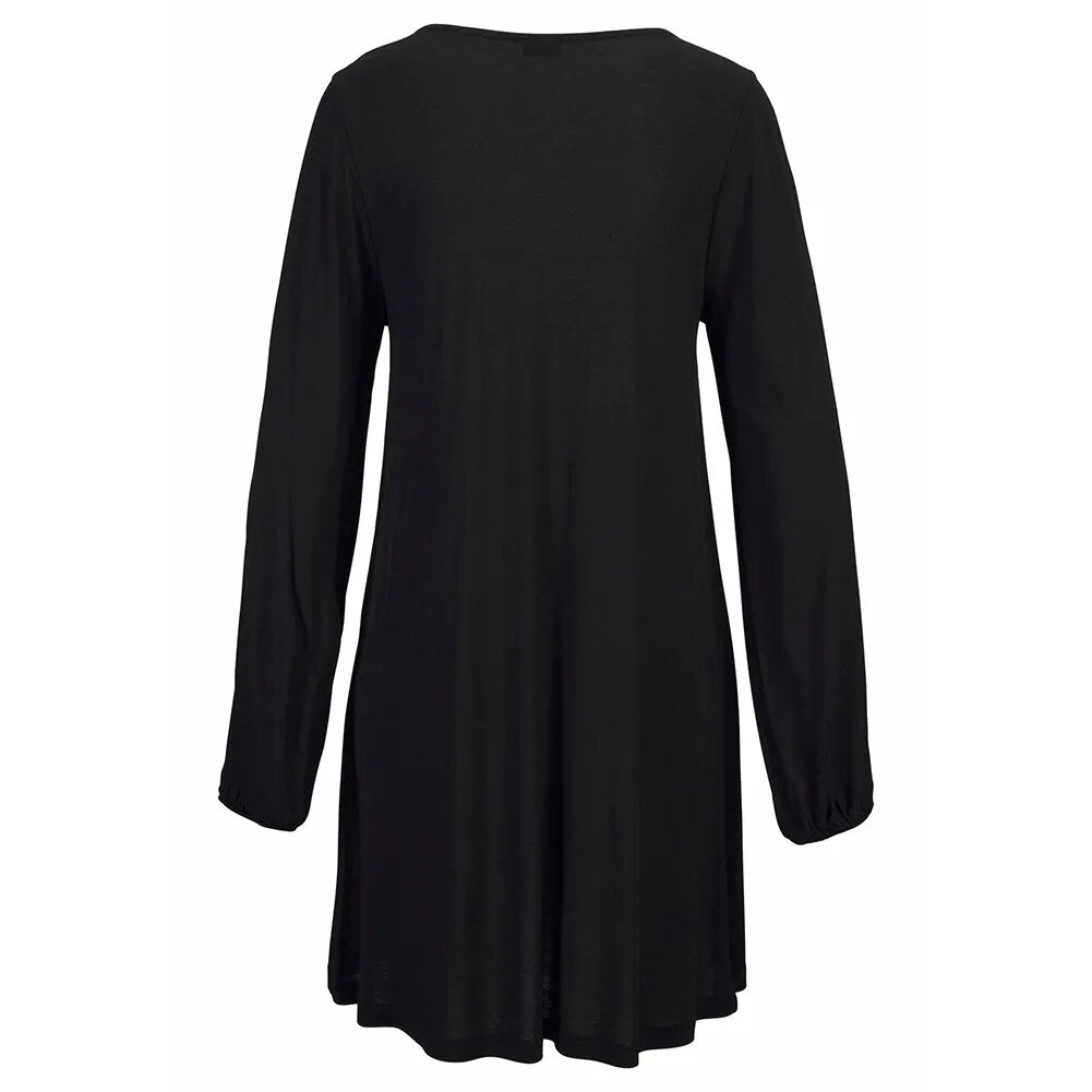 Shoulder Long Sleeve U-Neck Mini Dress