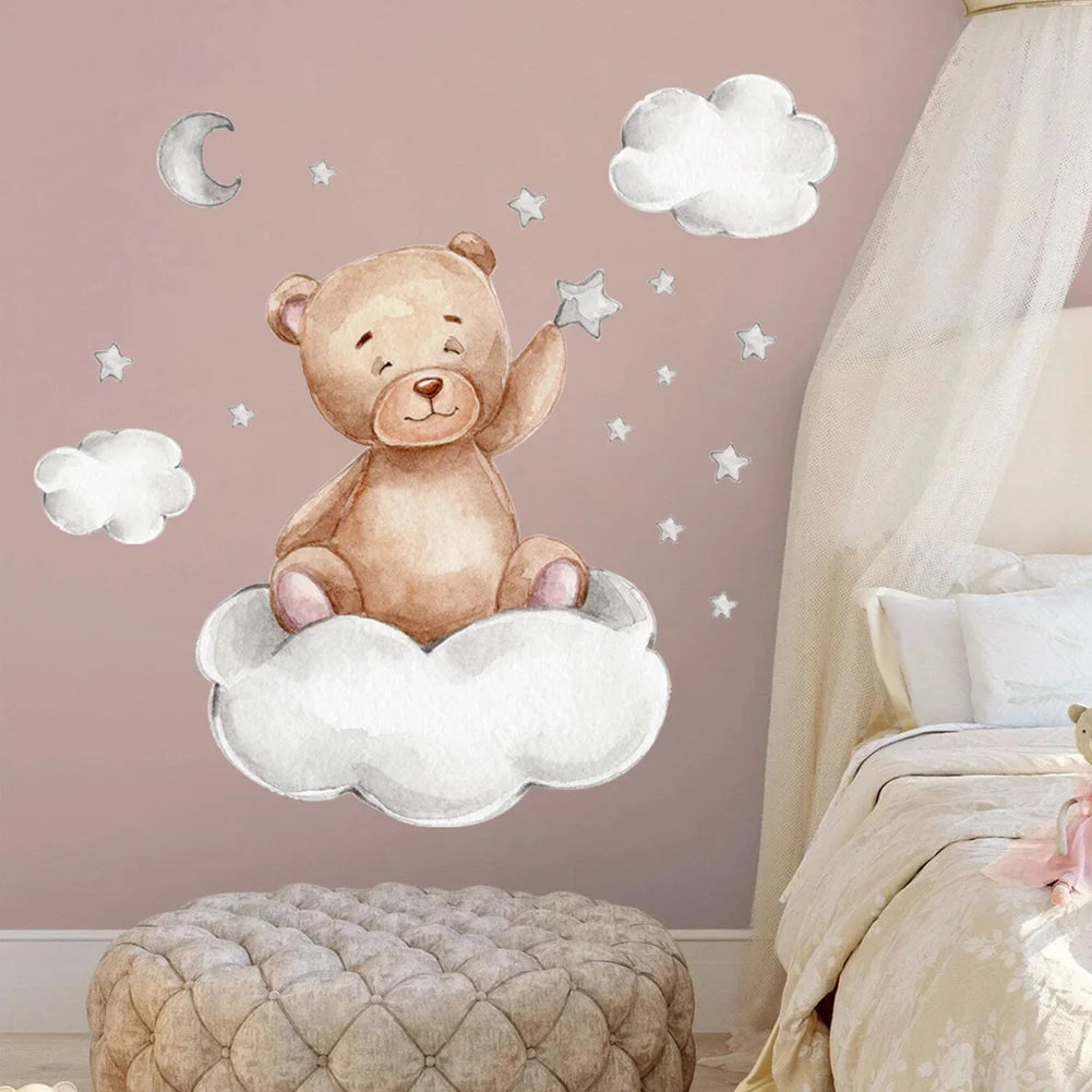 Bear Moon Clouds Stars Wall Stickers