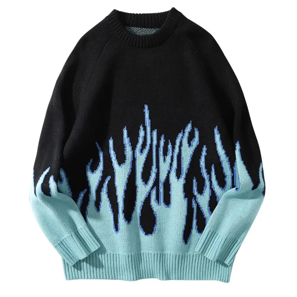 Hip Hop Fire Flame Knitted Sweater