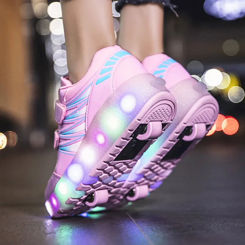 Two Wheels Skates Shoes with Glowing LED Light