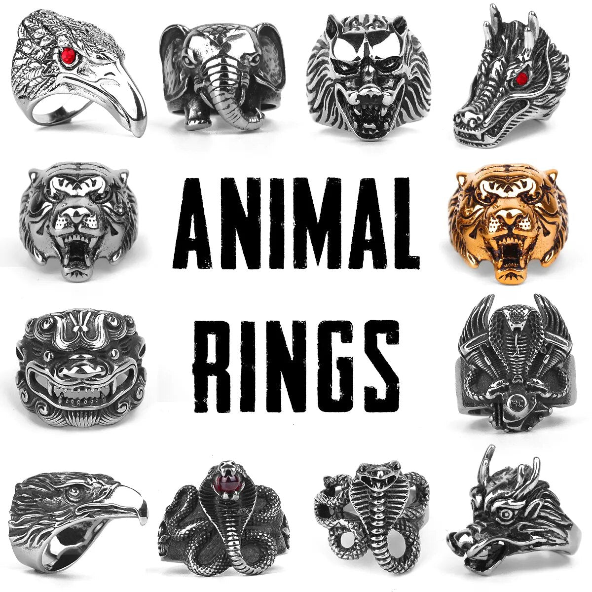 Eagle Dog Dragon Bird Snake Punk Hip Hop Trendy Rings