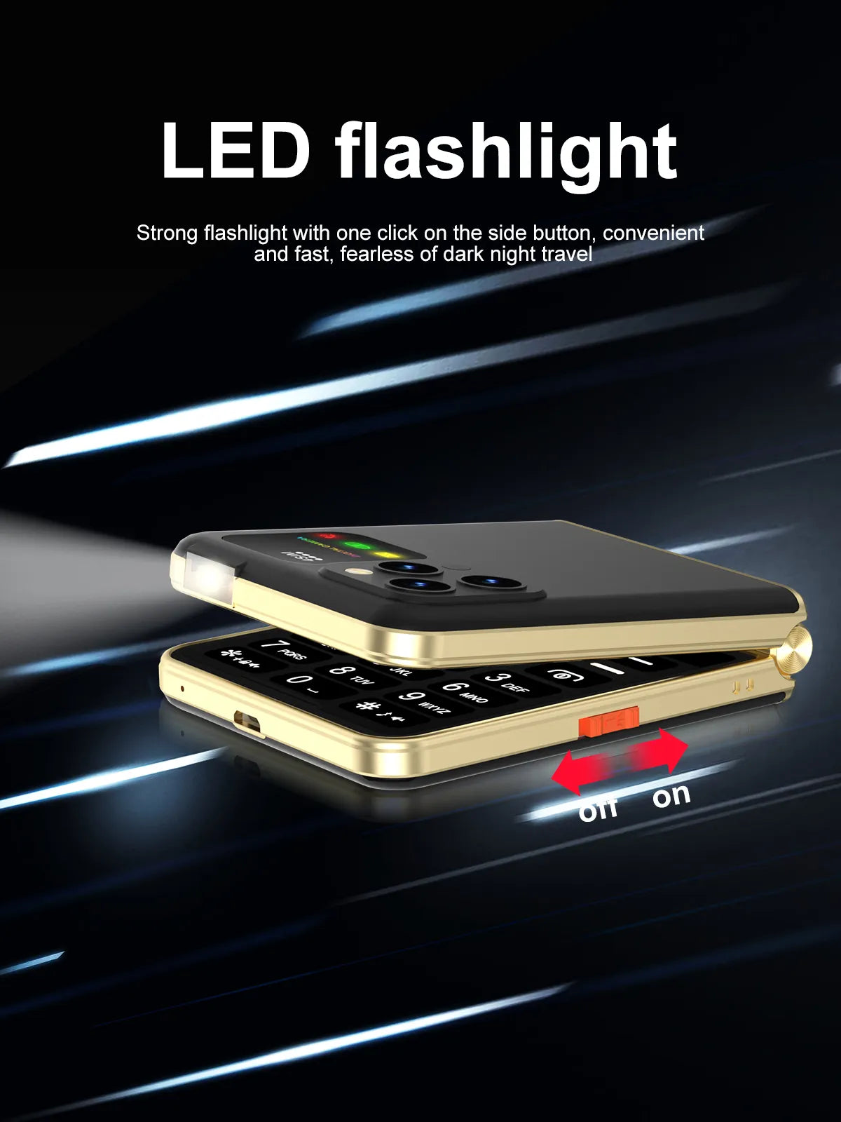 Compact Flip Phone 2.4" Screen 4 SIM Magic Voice & LED Flashlight