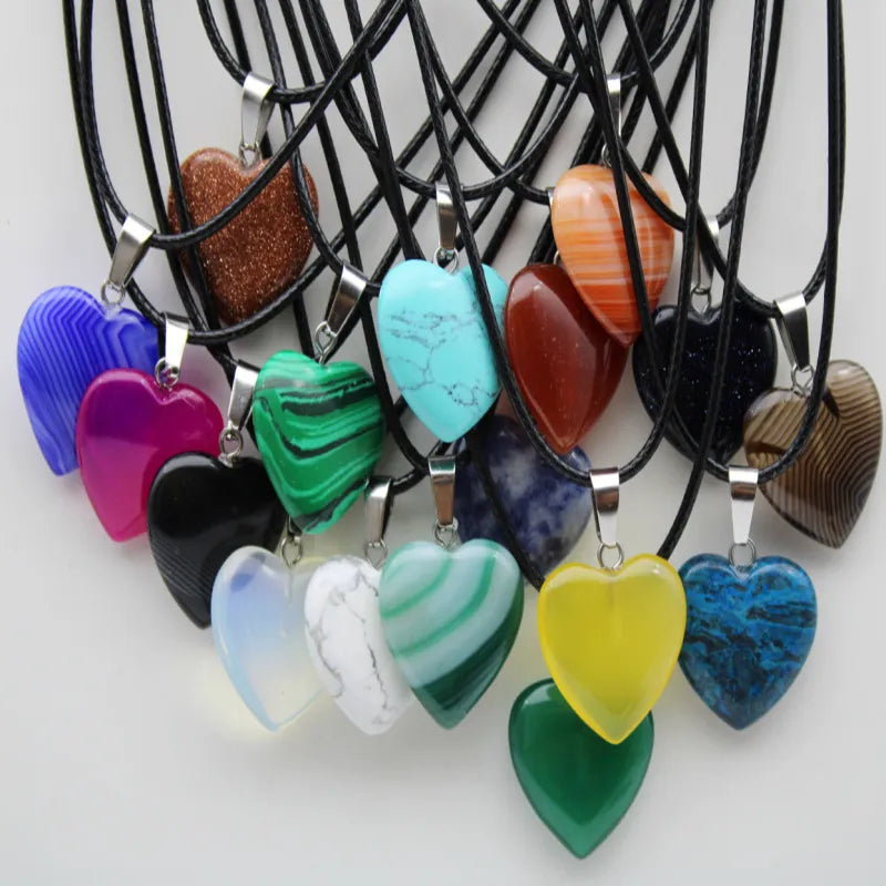 Natural Stone Heart Pendant Quartz Crystal Agates