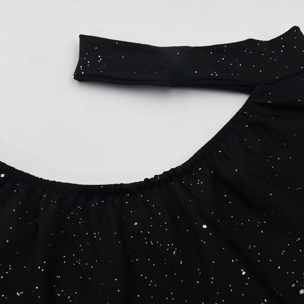 One Shoulder Hips Glitter Dress