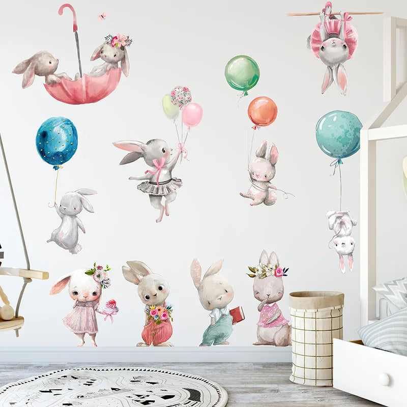 Watercolor Cartoon Bunny Wall Stickers