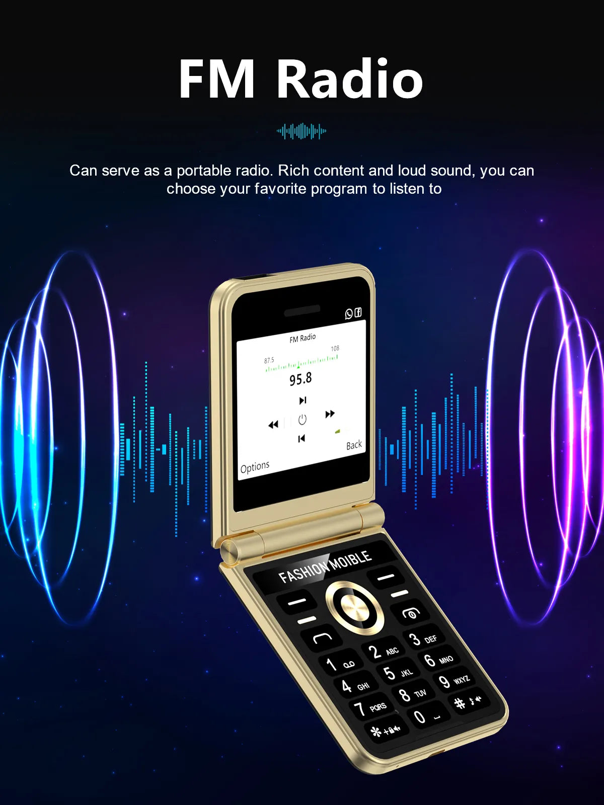 Compact Flip Phone 2.4" Screen 4 SIM Magic Voice & LED Flashlight