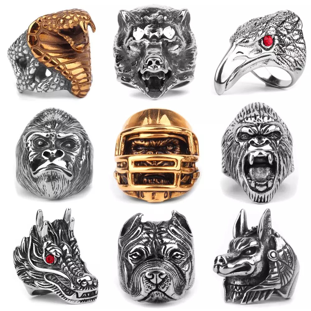 Eagle Dog Dragon Bird Snake Punk Hip Hop Trendy Rings