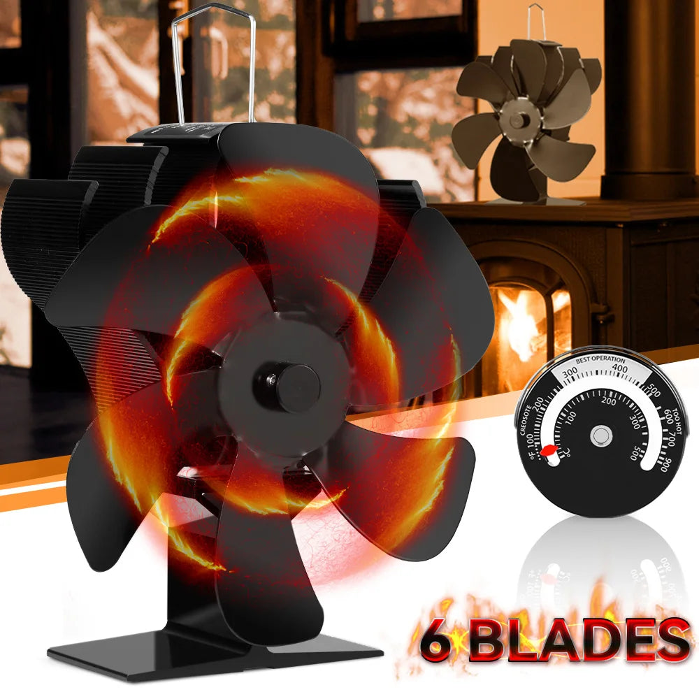 Black Fireplace Fan With 6 Blades