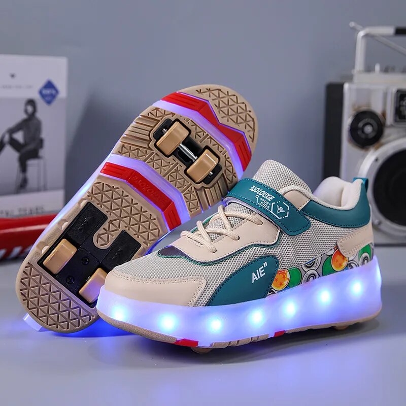 4 Wheels LED Light USB Charging Glowing Sneakers