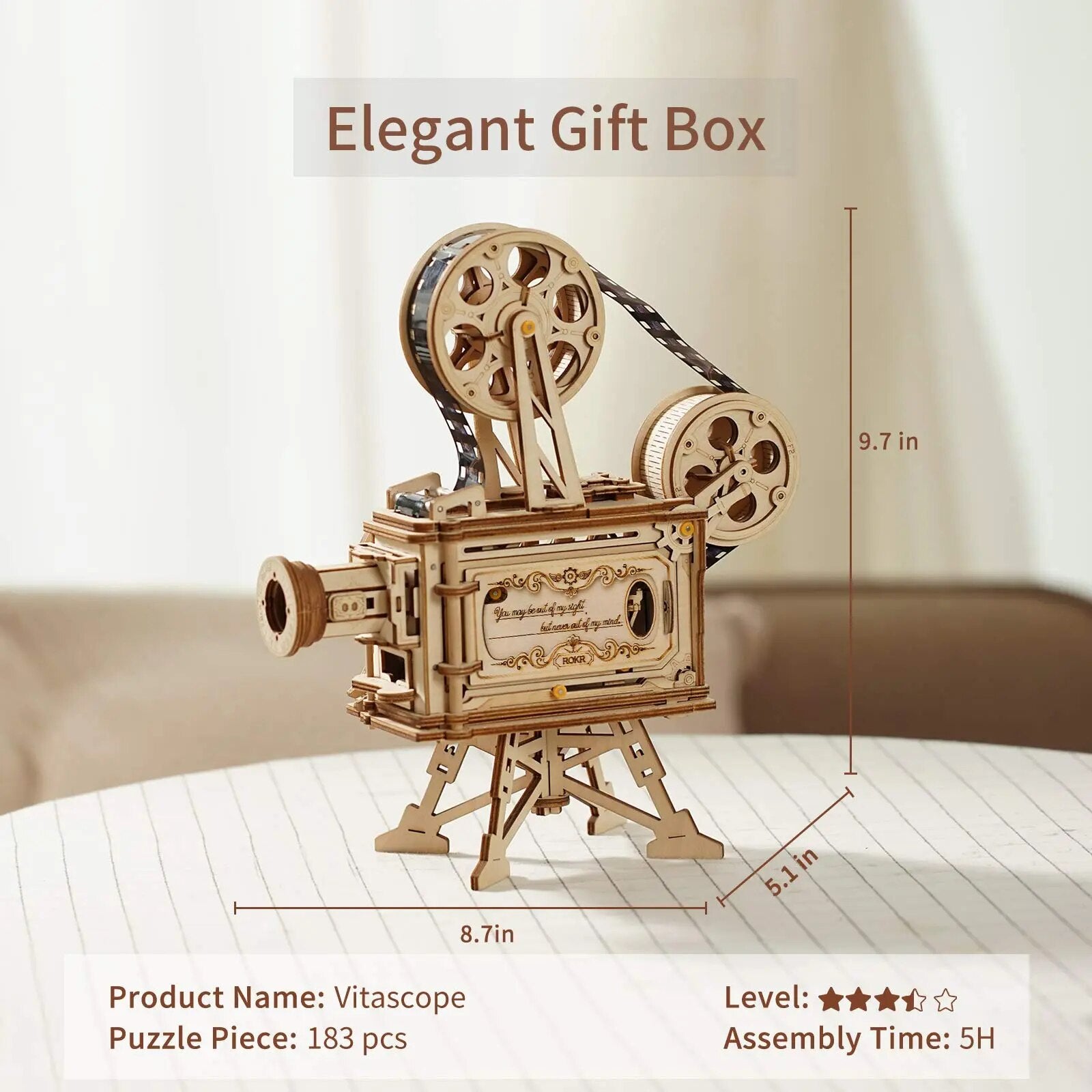 3D Hand Crank Film Projector Wooden